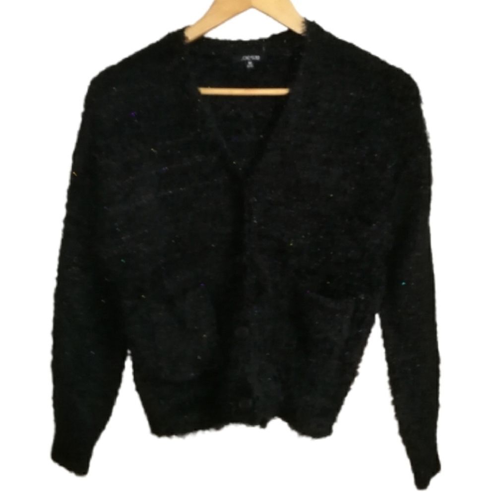JOE'S Winter Black V Neck Fuzzy Cropped Warm Cardigan Size Medium NWT